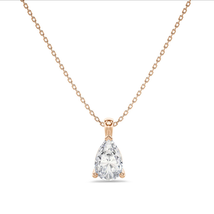 Pendente con diamante solitario da 2,00 carati tagliato a goccia e coltivato in laboratorio, in oro rosso