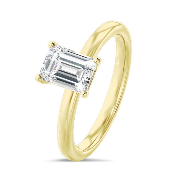 Search all PLP - Anello solitario da 3,00 carati con diamante taglio smeraldo coltivato in laboratorio in oro giallo