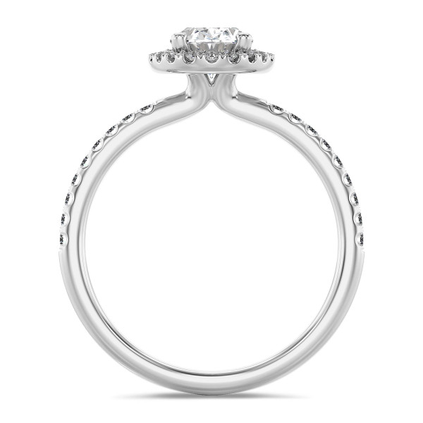 Anelli di fidanzamento - Anello solitario halo da 2,00 carati con diamante ovale coltivato in laboratorio in oro bianco con diamanti rotondi coltivati in laboratorio