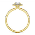 Anello solitario halo da 1,00 carati con diamante ovale coltivato in laboratorio in oro giallo con diamanti rotondi coltivati in laboratorio