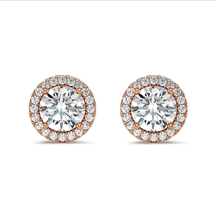 Orecchini a cerchio con diamante da 2,00 carati coltivato in laboratorio in oro rosso