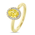 Anello solitario halo da 1,00 carati in oro giallo con diamante ovale coltivato in laboratorio e diamanti rotondi coltivati in laboratorio