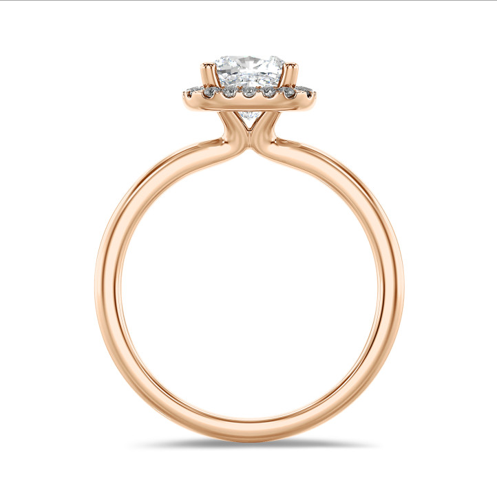 Anello solitario halo da 5,00 carati con diamante cushion coltivato in laboratorio in oro rosso con diamanti tondi coltivati in laboratorio