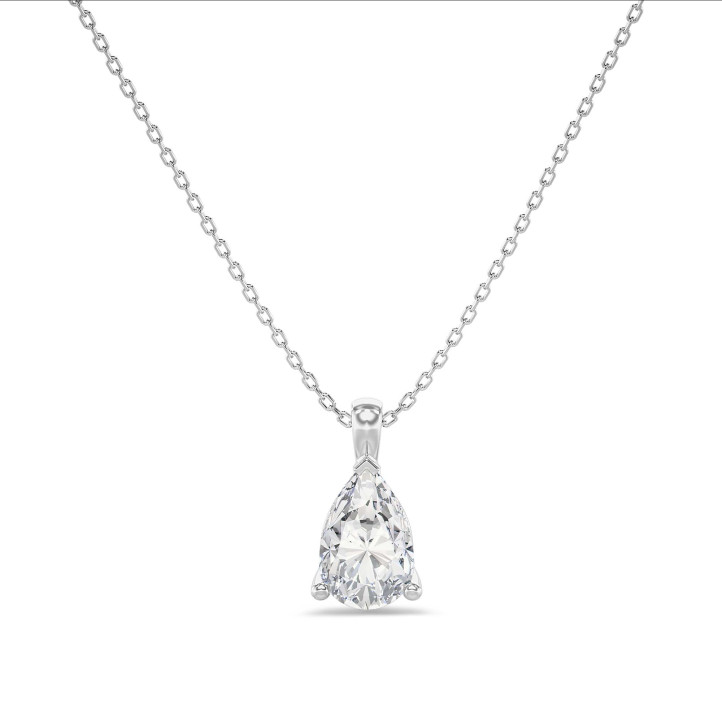 Pendente con diamante solitario da 5,00 carati tagliato a goccia e coltivato in laboratorio, in oro bianco