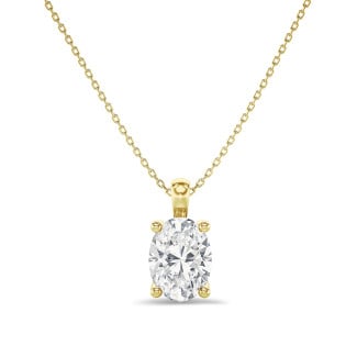 Pendente con diamante solitario da 5,00 carati, taglio ovale, coltivato in laboratorio, in oro giallo
