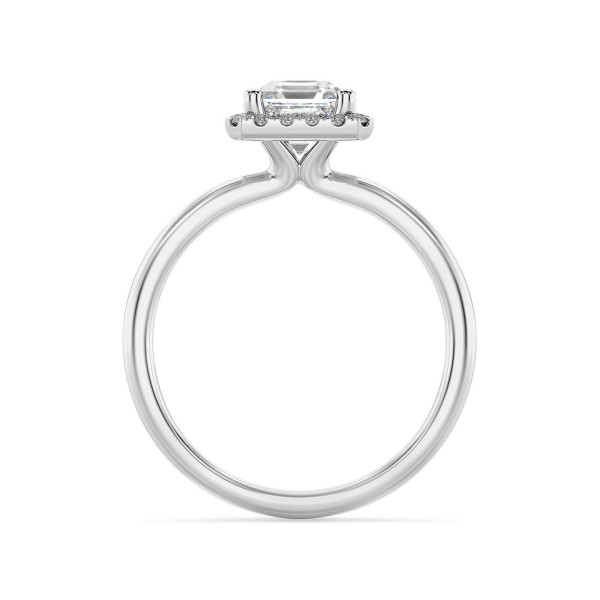 Anelli di fidanzamento - Anello solitario halo da 3,00 carati con diamante taglio asscher coltivato in laboratorio in oro bianco e diamanti rotondi coltivati in laboratorio