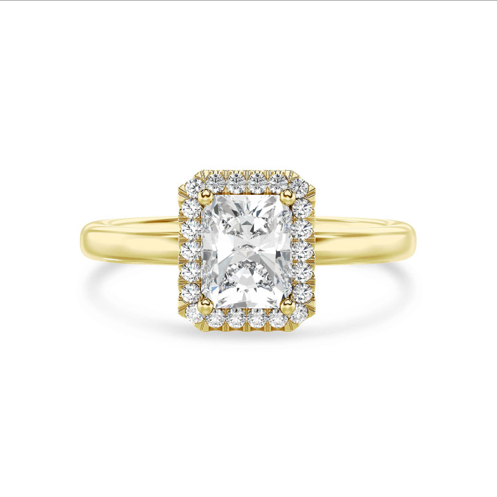 Anello solitario halo da 2,00 carati con diamante a taglio brillante coltivato in laboratorio in oro giallo e diamanti tondi coltivati in laboratorio