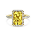 Anello solitario halo da 3,00 carati con diamante giallo taglio brillante coltivato in laboratorio, in oro giallo
