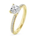 Anello solitario da 2,50 carati con diamante taglio asscher coltivato in laboratorio e aureola nascosta in oro giallo
