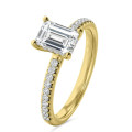 Anello solitario da 3,00 carati con diamante taglio smeraldo coltivato in laboratorio e aureola nascosta in oro giallo