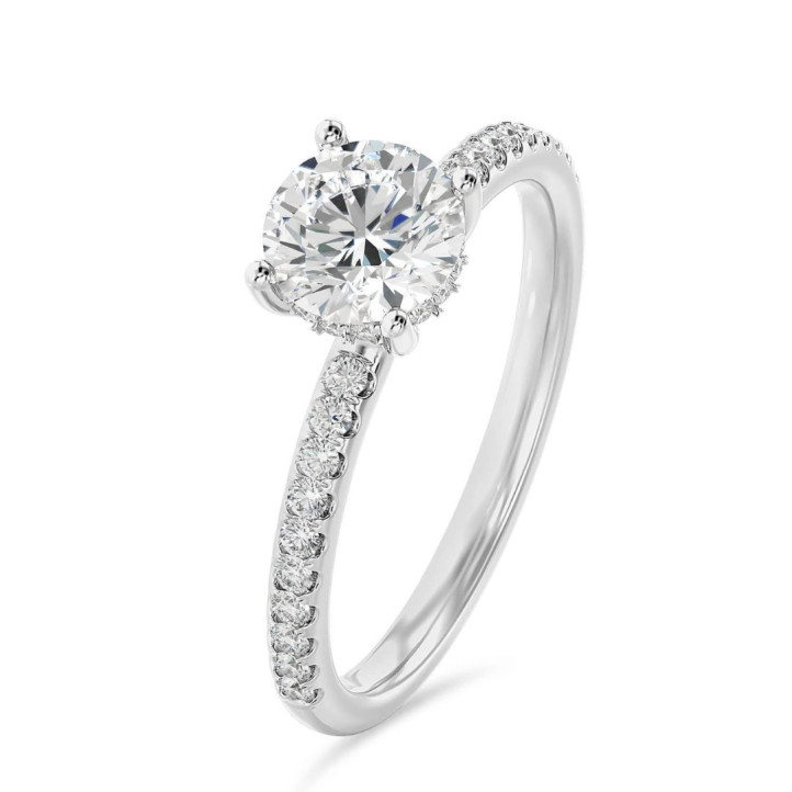 Anello solitario da 3,00 carati in oro bianco con aureola nascosta