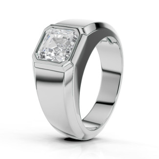 Anello con sigillo da 2,00 carati con diamante taglio asscher coltivato in laboratorio in oro bianco