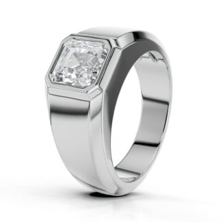 Anello con sigillo da 2,00 carati con diamante taglio asscher coltivato in laboratorio in oro bianco