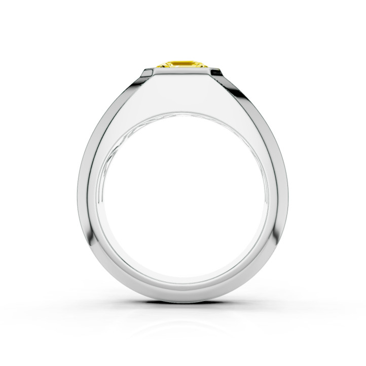 Anello con sigillo da 2,00 carati con diamante giallo taglio Asscher coltivato in laboratorio su platino