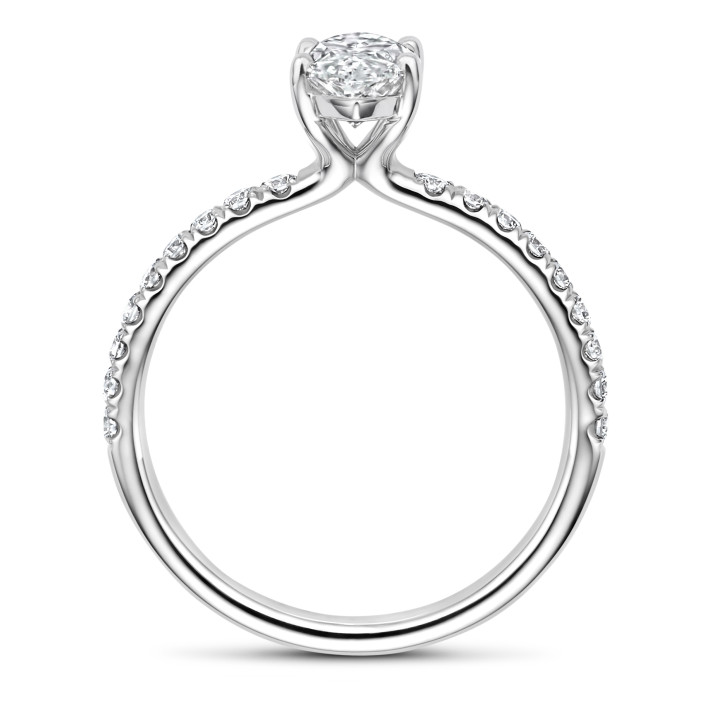 Anello solitario da 2,00 carati con diamante marquesa coltivato in laboratorio in oro bianco con diamanti laterali coltivati in laboratorio
