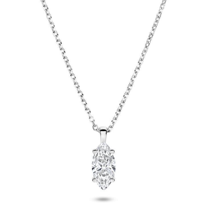 Pendente con diamante solitario da 3,00 carati tagliato a Marquise e coltivato in laboratorio, in oro bianco