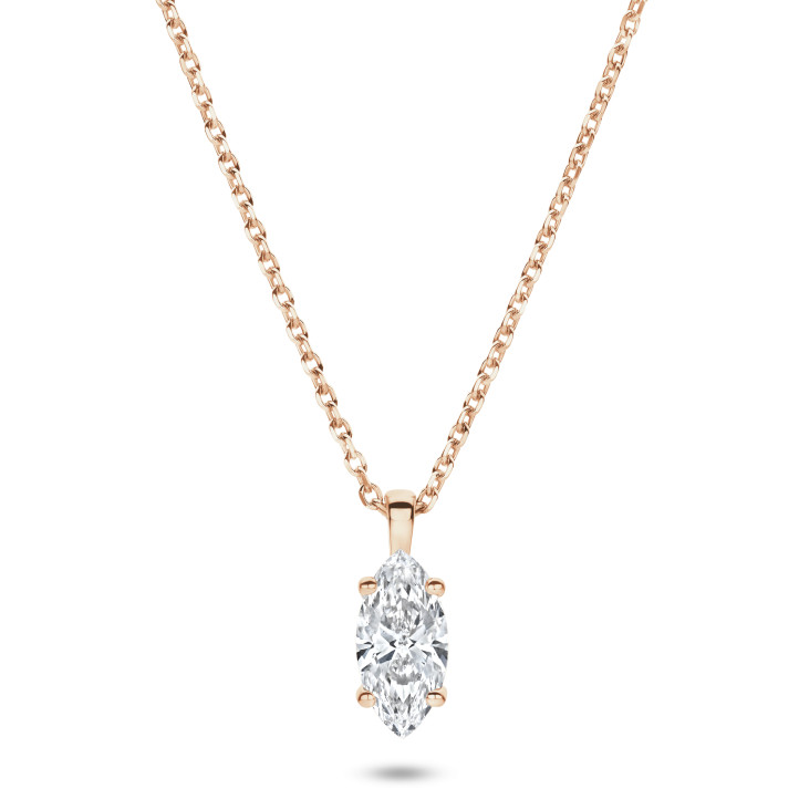 Pendente con diamante solitario da 5,00 carati tagliato a Marquise e coltivato in laboratorio in oro rosso