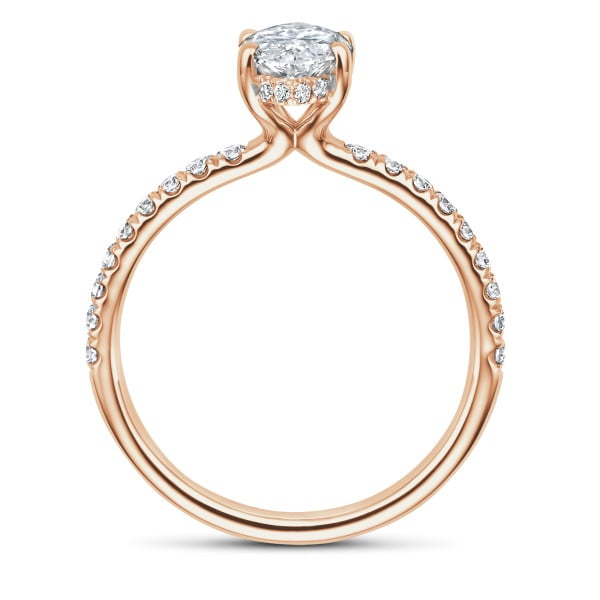 Nuovi arrivi - Anello solitario da 2,00 carati con diamante marquesa coltivato in laboratorio e alone nascosto in oro rosso