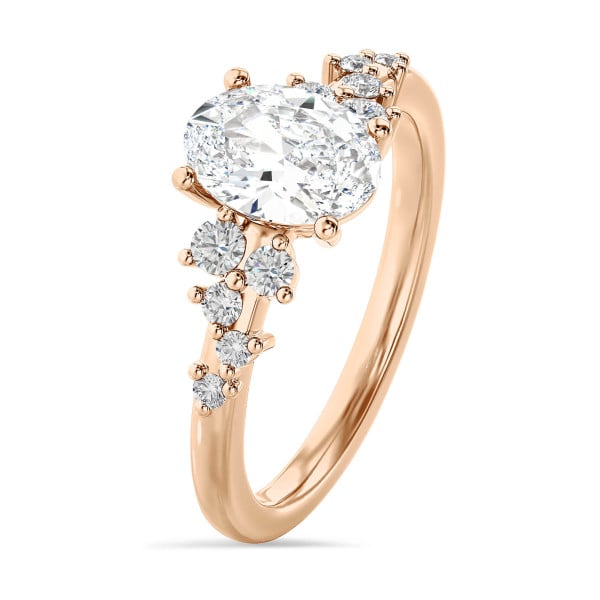 Anelli di fidanzamento - Anello solitario con cluster da 1.50 carati in oro rosso con diamante ovale