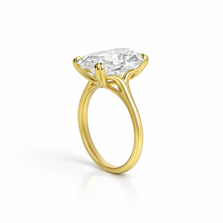 Anello con diamante unico nel suo genere da 10,14 ct, coltivato in laboratorio, taglio Old Mine Cushion allungato, in oro giallo