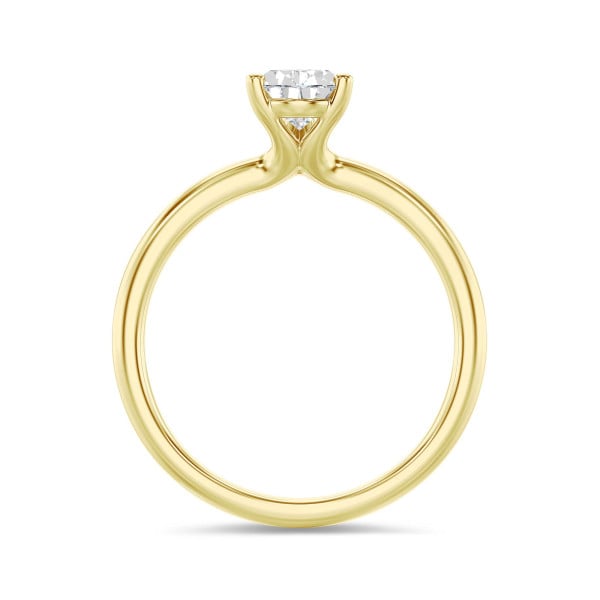 婚約指輪 - 1.00カラットのソリティアリング、人工栽培のペアシェイプダイヤモンド、イエローゴールド