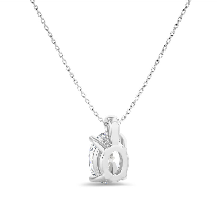 3.00カラットのソリティア、人工ダイヤモンド、オーバルカット、ホワイトゴールド製ペンダント