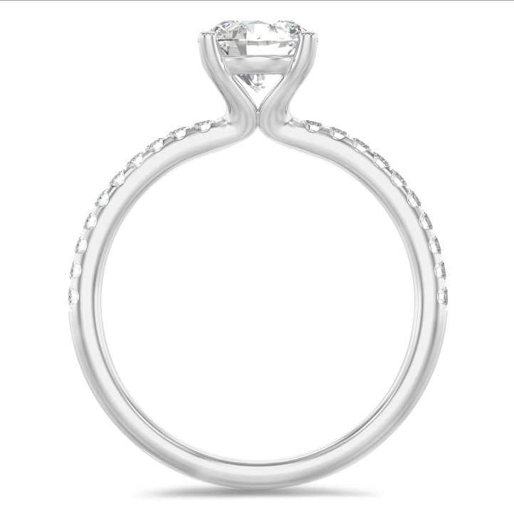 1.20カラットのソリティアリング（ホワイトゴールド製）に人工ダイヤモンドをサイドにあしらったもの