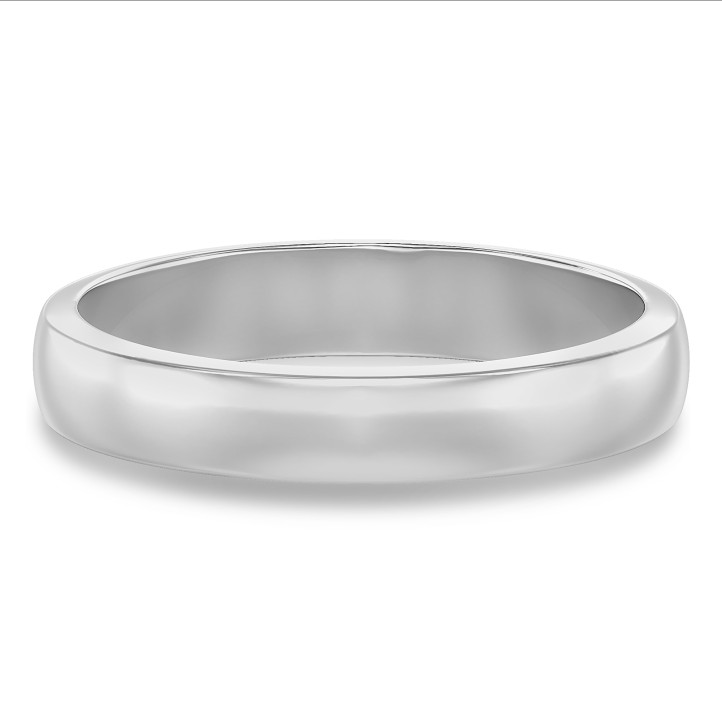 ホワイトゴールドのわずかにドーム型の表面を持つ結婚指輪（厚さ4.00mm）