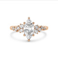 1.00 carat solitaire cluster ring in red gold with marquise diamond