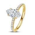 1.50カラットのソリティアリング、人工培養のマーキスシェイプダイヤモンド（イエローゴールド）、サイドダイヤモンド（人工培養）