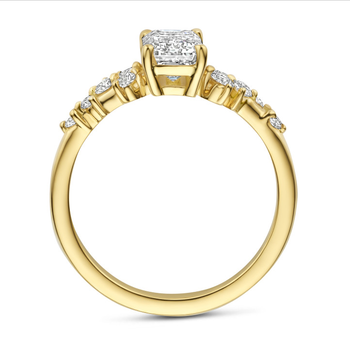 2.00カラットのソリテールクラスターリング、レッドゴールド製、エメラルドカットダイヤモンド付き