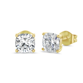 4.00캐럿 솔리테어 실험실 재배 쿠션 컷 다이아몬드 귀걸이 (황금색 금)