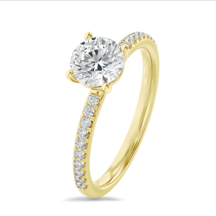 2.50캐럿 솔리테어 링, 옐로우 골드에 실험실 재배 사이드 다이아몬드