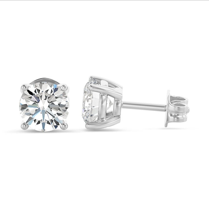 4.00캐럿 솔리테어 귀걸이, 화이트 골드에 라운드 랩 그로운 다이아몬드