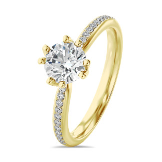 3.00캐럿 솔리테어 실험실 재배 다이아몬드 반지(황금색 금)에 실험실 재배 사이드 다이아몬드 장식