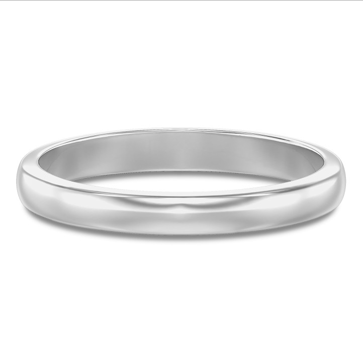 3.00mm 두께의 살짝 돔형 표면 화이트 골드 웨딩 링