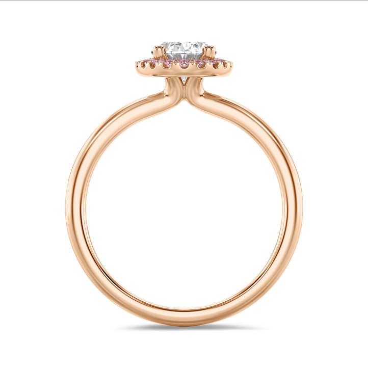 1.20캐럿 솔리테어 할로 링, 레드 골드에 라보 그로운 오벌 다이아몬드와 라운드 핑크 라보 그로운 다이아몬드