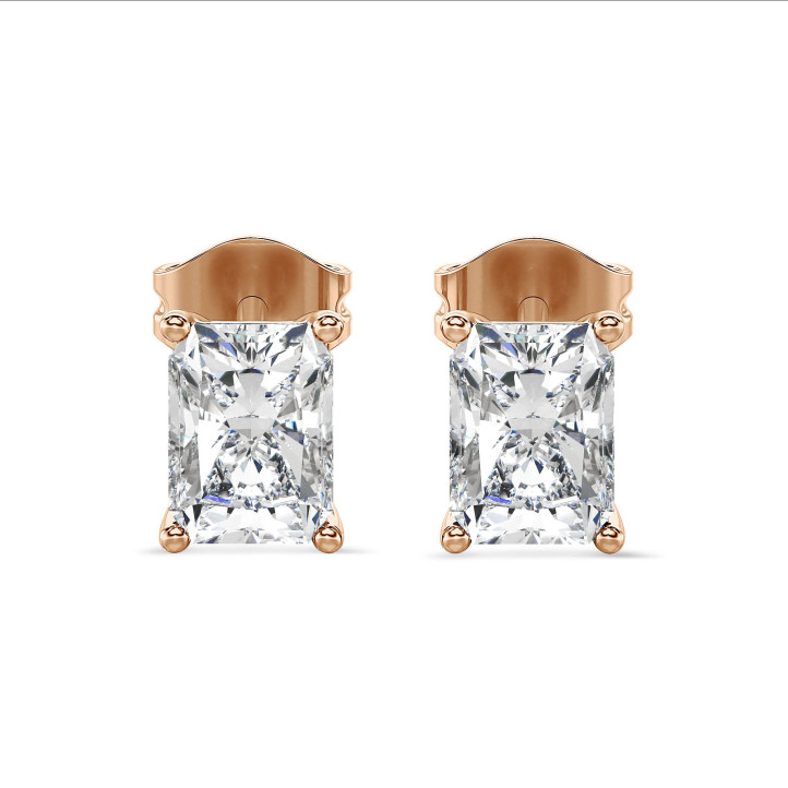 2.00캐럿 솔리테어 귀걸이, 레드 골드에 실험실 재배 라디언트 컷 다이아몬드