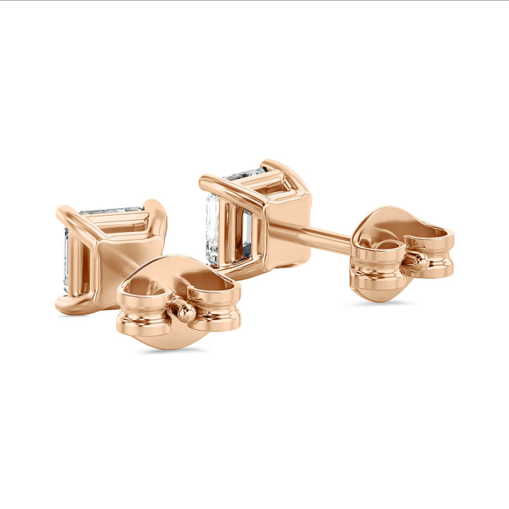 2.00캐럿 솔리테어 실험실 재배 아셔 컷 다이아몬드 귀걸이 (레드 골드)