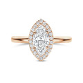 3.00캐럿 솔리테어 할로 링, 레드 골드에 라보 그로운 페어 다이아몬드와 라운드 라보 그로운 다이아몬드