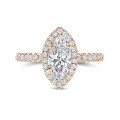 1.00캐럿 솔리테어 할로 링, 레드 골드에 라보 그로운 페어 다이아몬드와 라운드 라보 그로운 다이아몬드