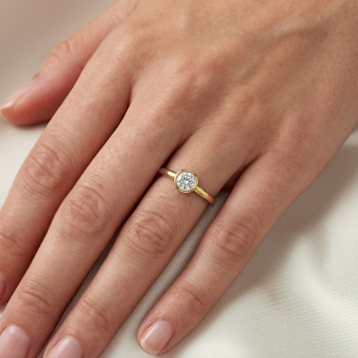 2.50캐럿 솔리테어 링, 노란 금에 라운드 랩 그로운 다이아몬드