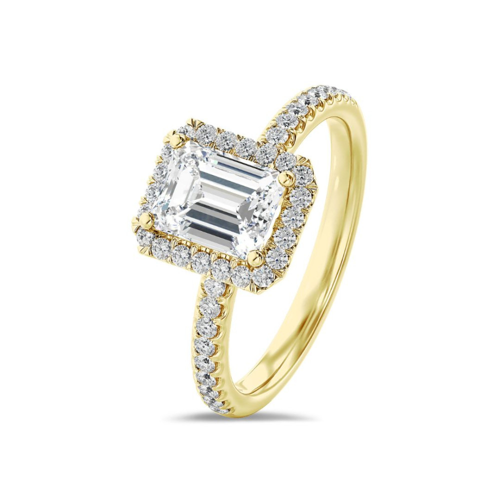 Anello di fidanzamento con diamante e aureola in oro giallo