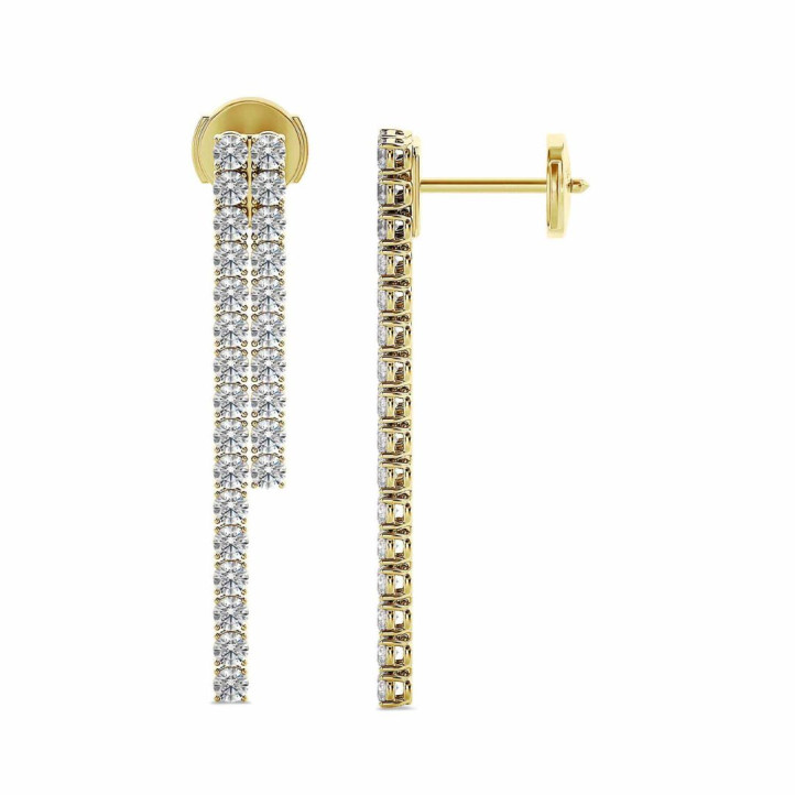 3.90 karaat rivière oorbellen in geel goud met lab grown diamanten