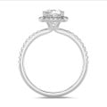 3.00 karaat halo solitaire ring met een lab grown cushion diamant in wit goud met ronde lab grown diamanten