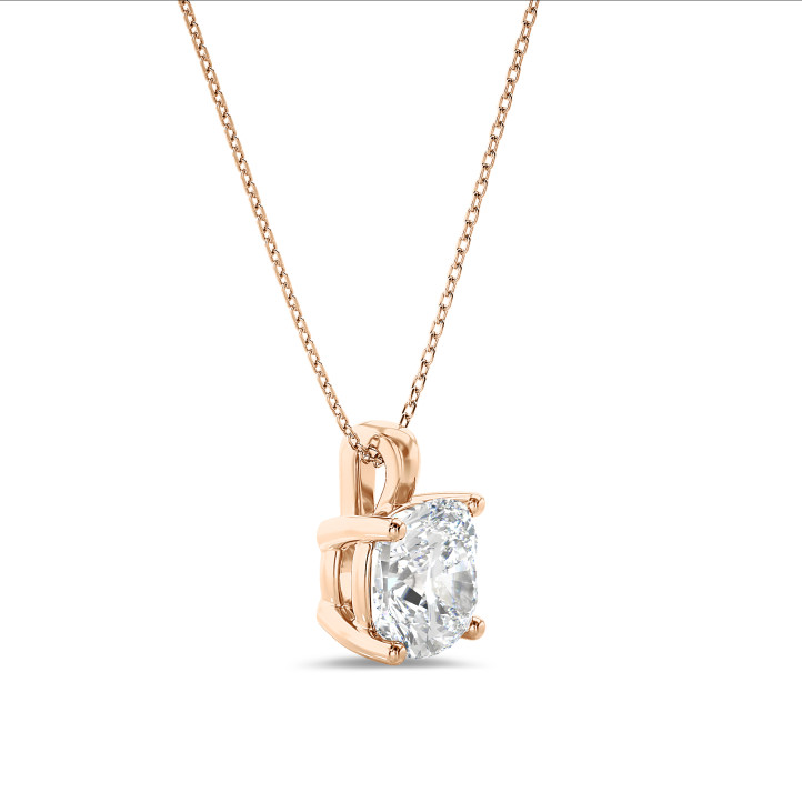 2.00 karaat solitaire hanger in rood goud met lab grown cushion diamant