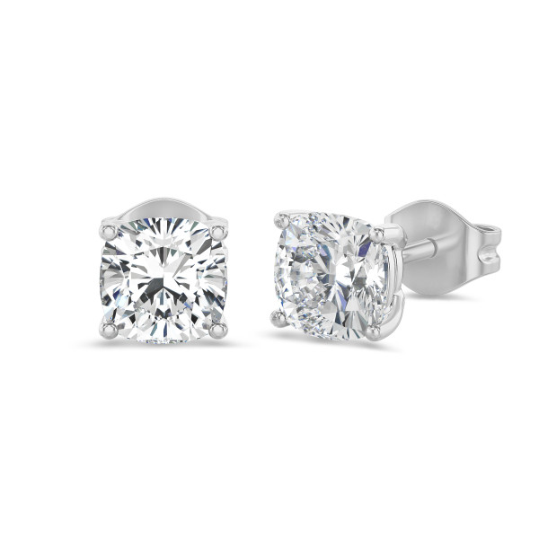 Oorbellen - 2.00 karaat solitaire oorbellen in wit goud met lab grown cushion diamanten