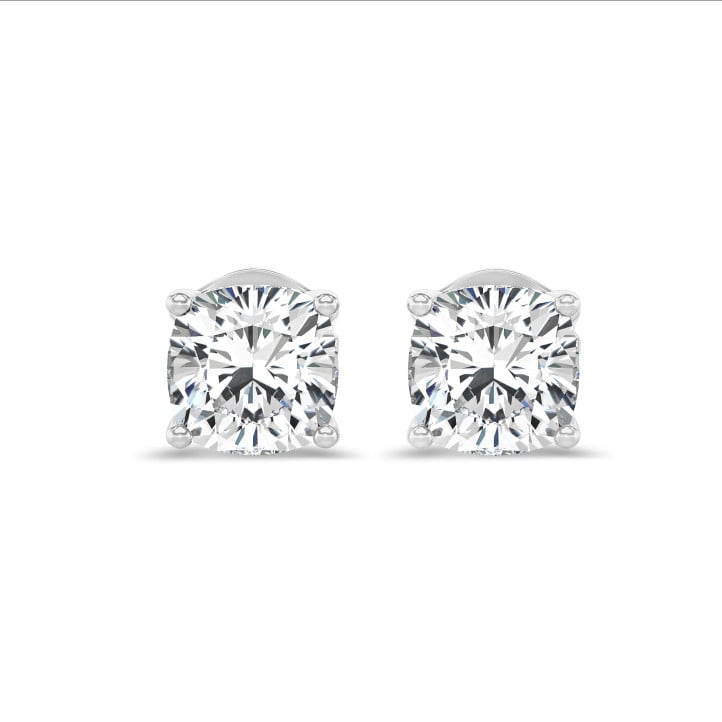 4.00 karaat solitaire oorbellen in wit goud met lab grown cushion diamanten