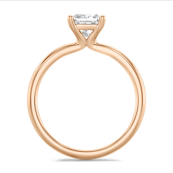 1.20 karaat solitaire ring met een lab grown princess diamant in rood goud