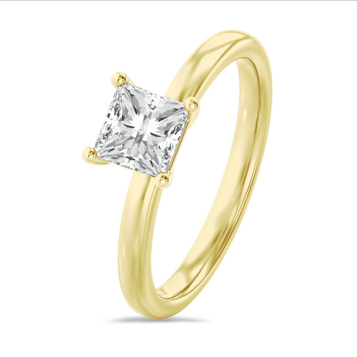 1.50 karaat solitaire ring met een lab grown princess diamant in geel goud
